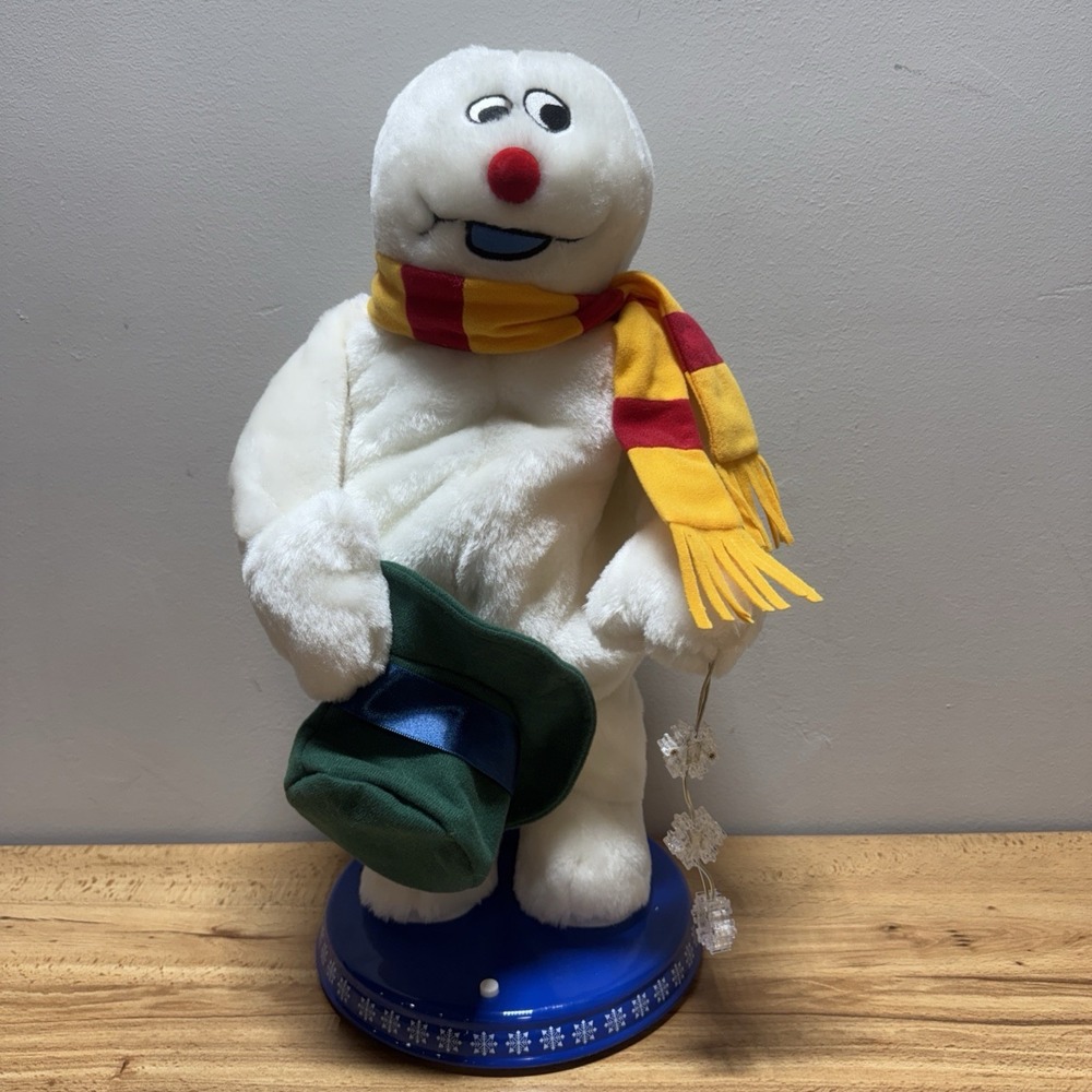 Vintage Gemmy Frosty Snowman Spinning Snowflake Animated Singing 19" Works